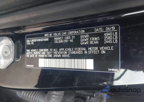 2019 Volvo S60 T5 Momentum from USA, damaged, VIN 7JR102FK0KG013688